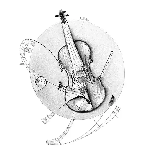 A detailed sketch of a violin with musical symbols as the strings tattoo design idea