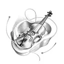 A detailed sketch of a violin with musical symbols as the strings tattoo design idea