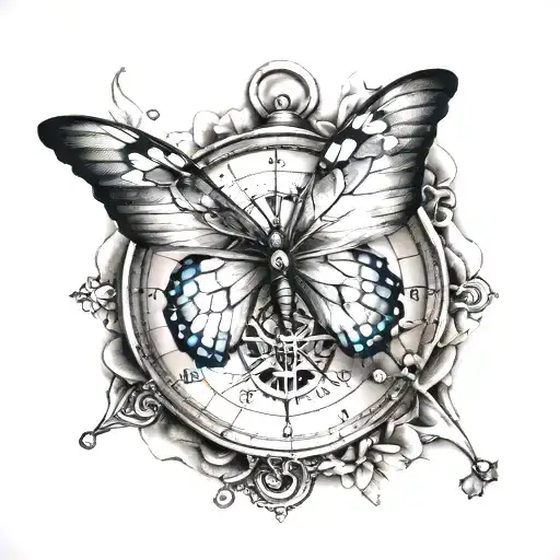 Compass Butterfly Tattoos