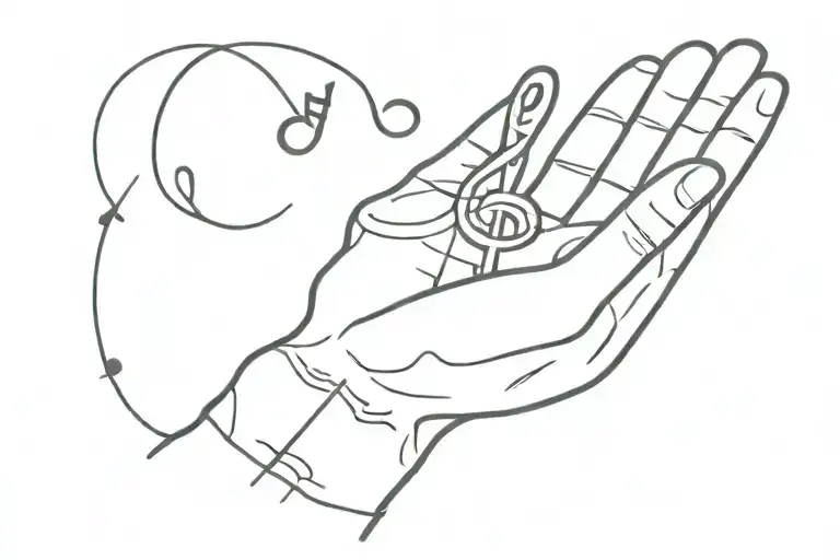 god grab human hand with music note arround it  tattoo design idea