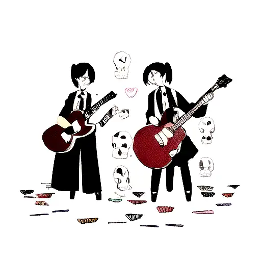  two guitars crossed by the handle with a skull and the word ROCK above tattoo design idea