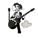  two guitars crossed by the handle with a skull and the word ROCK above tattoo design idea