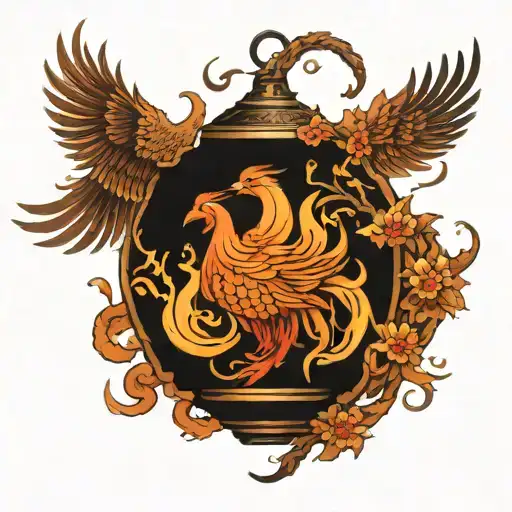 Chinese Phoenix moon lantern tattoo design idea