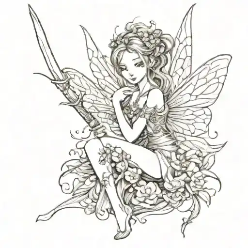 a fairy who represents my mom which i consider is a warrior and have lettering explaining what a warrior is tattoo design idea