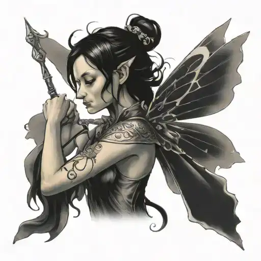 a fairy who represents my mom which i consider is a warrior and have lettering explaining what a warrior is tattoo design idea