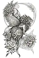 Create a tatto half realistic half geometric about a fairy who represents my mom which i consider is a warrior and have  tattoo design idea