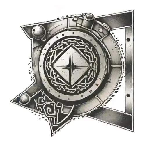 A minimalist geometric pattern of inline skate tracks forming a Spartan shield on the collarbone scar tattoo design idea