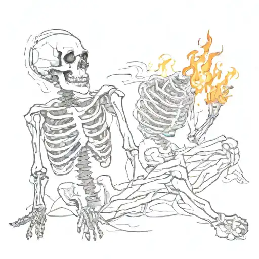 skeleton bored on fire tattoo design idea