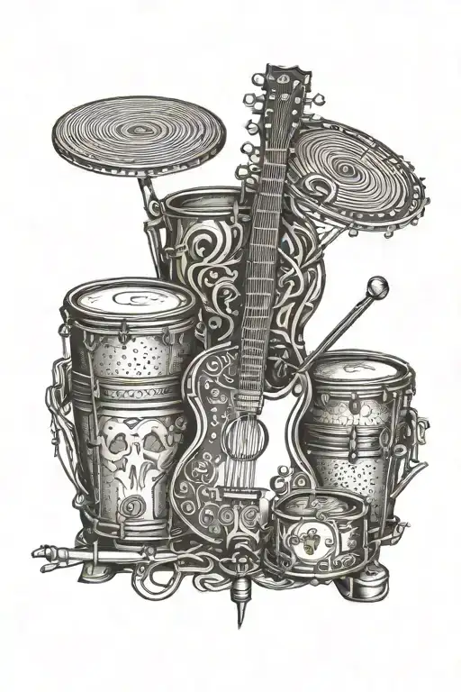 symbol of calliope with an drum and guitar  tattoo design idea