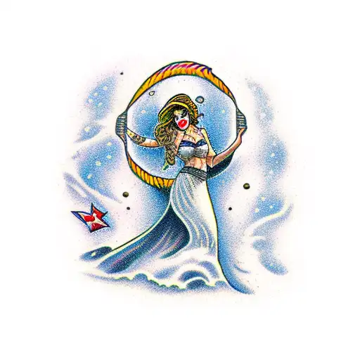 sandman as a woman standing in a flurry of sand tattoo design idea