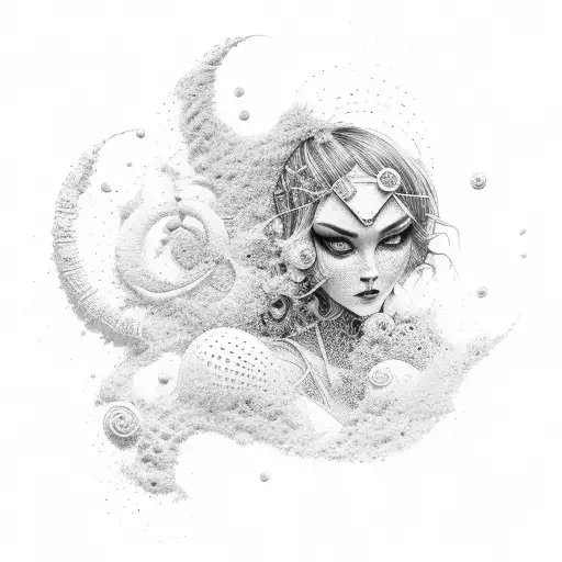sandman as a woman standing in a flurry of sand tattoo design idea