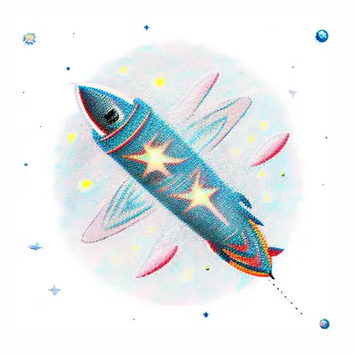 rocket flying through the milky way with stars and constellations tattoo design idea