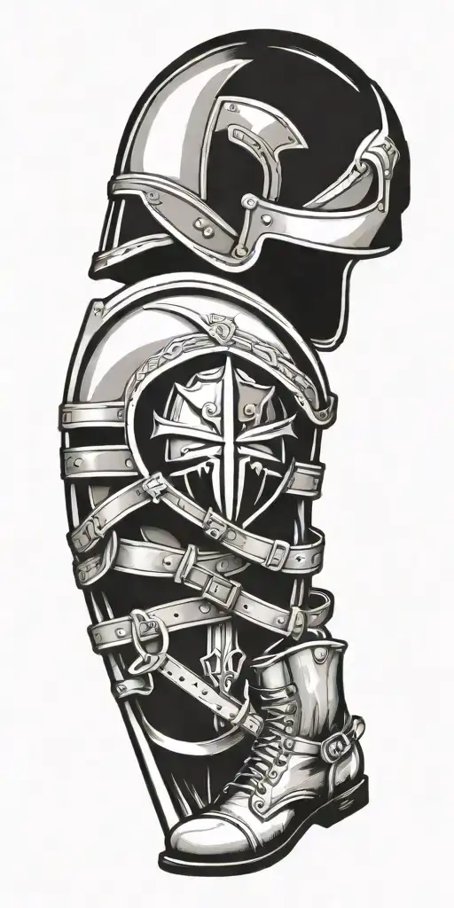 armor, sword, shield, helmet, belt, boots, ephesians 6:11 tattoo design idea