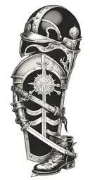 armor, sword, shield, helmet, belt, boots, ephesians 6:11 tattoo design idea