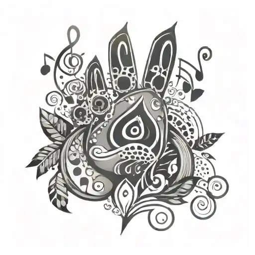 An abstract tattoo design combining animal paw prints and musical symbols, reflecting the client's adoration for animals and music tattoo design idea