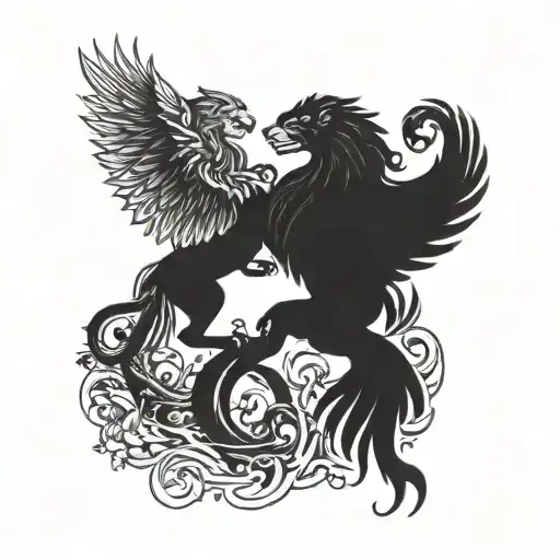 The lion and the phoenix tattoo design idea