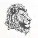 Lion face and axe  tattoo design idea