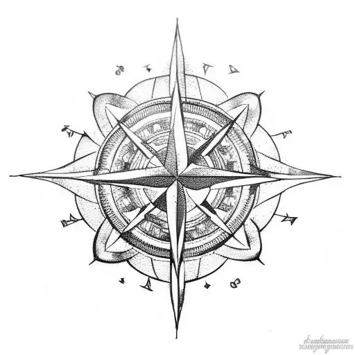 nautical star with compass and Hindu god tattoo design idea