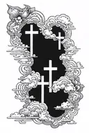 3 crosses with clouds and rays tattoo design idea