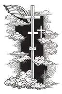 3 crosses with clouds and rays tattoo design idea