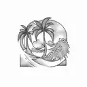Wave and Palm tree tattoo design idea