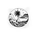 Wave and Palm tree tattoo design idea