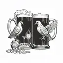 Pigeons sit drinking beer mug tattoo design idea