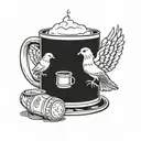 Pigeons sit drinking beer mug tattoo design idea