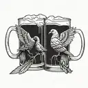 Pigeons sit drinking beer mug tattoo design idea