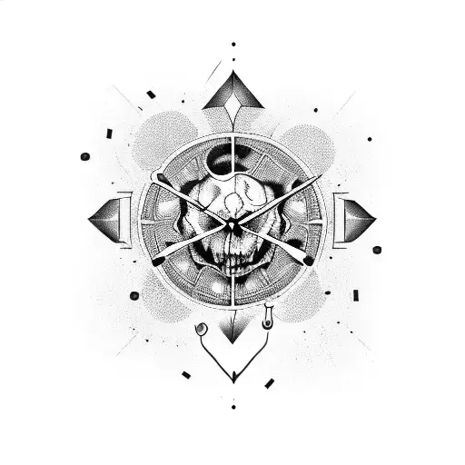 broken clock, hourglass, skull tattoo design idea