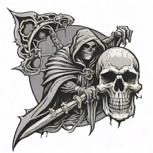 Grim Reaper, crown, moon, concrete  tattoo design idea
