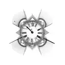broken clock hourglass tattoo design idea