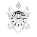 broken clock hourglass tattoo design idea