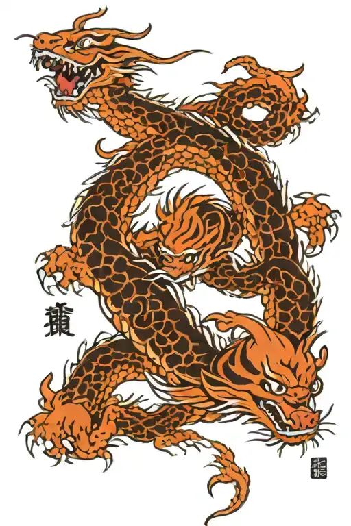 Vietnamese Dragon with Tiger tattoo design idea