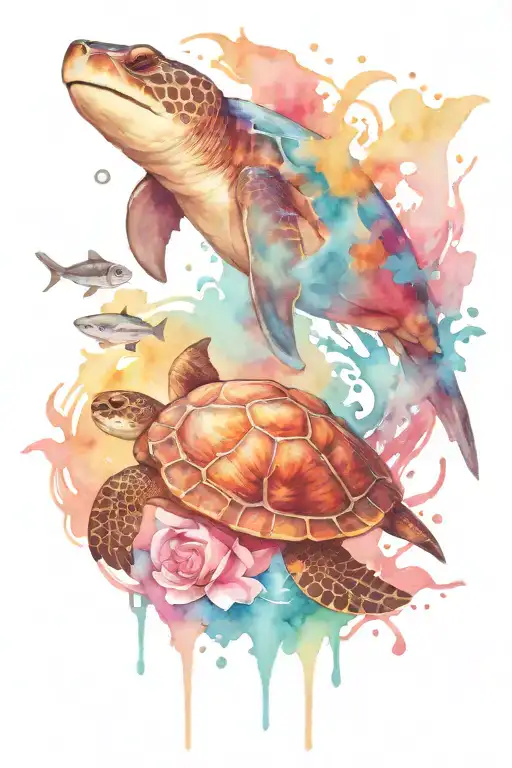 turtle and shark beach theme  tattoo design idea