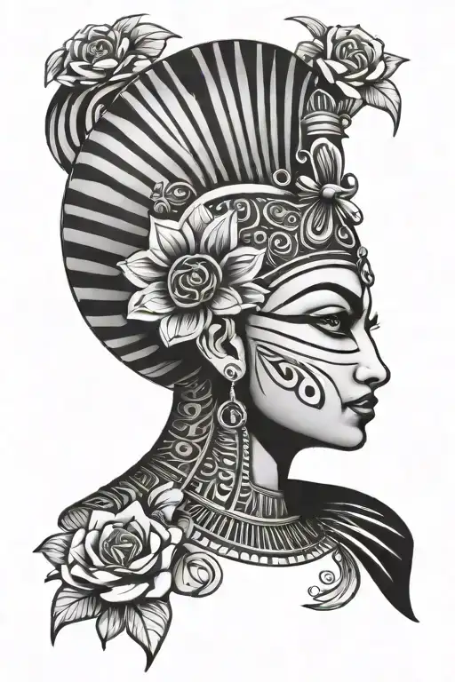 Egyptian fan with flower tattoo design idea