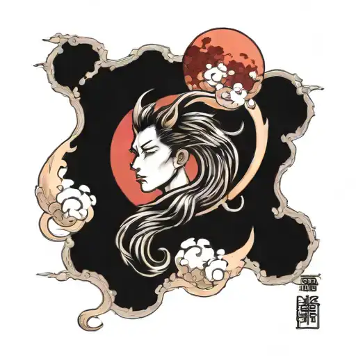 1994 Japan style blood moon tattoo design idea