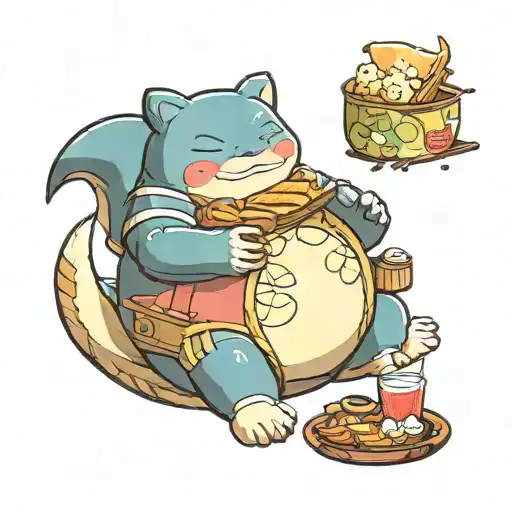 1994 Japan style snorlax eat snack tattoo design idea