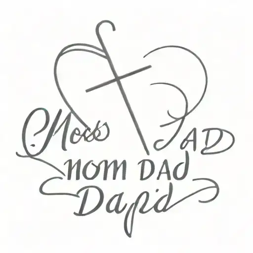 cross with mom and dad name tattoo design idea