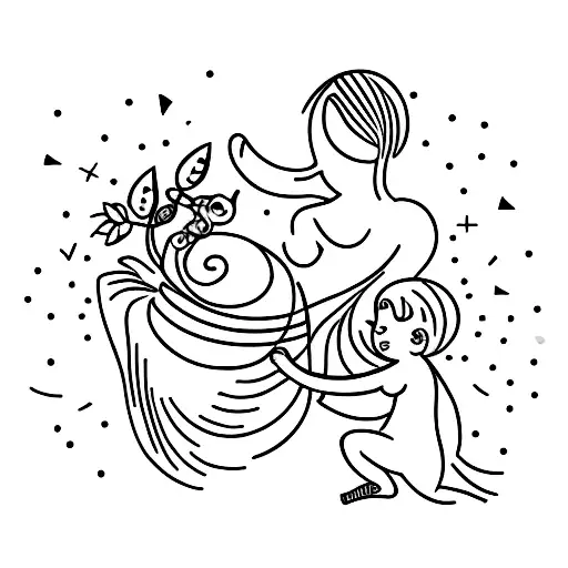 A minimalist tattoo of a mother and child dancing to samba music tattoo design idea