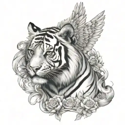 tiger feminine broken angel tattoo design idea