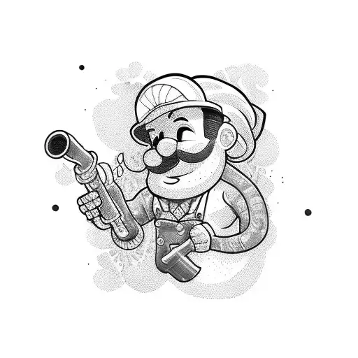 plumber in a beautiful garden tattoo design idea
