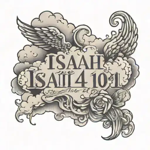 bible verse Isaiah 41:10 inner bicep with clouds surrounding tattoo design idea