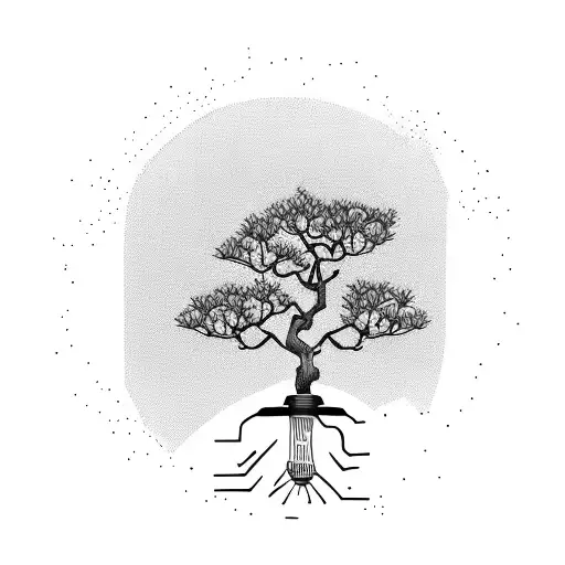 Broken Light Bulb with bonsai tree growing out  tattoo design idea