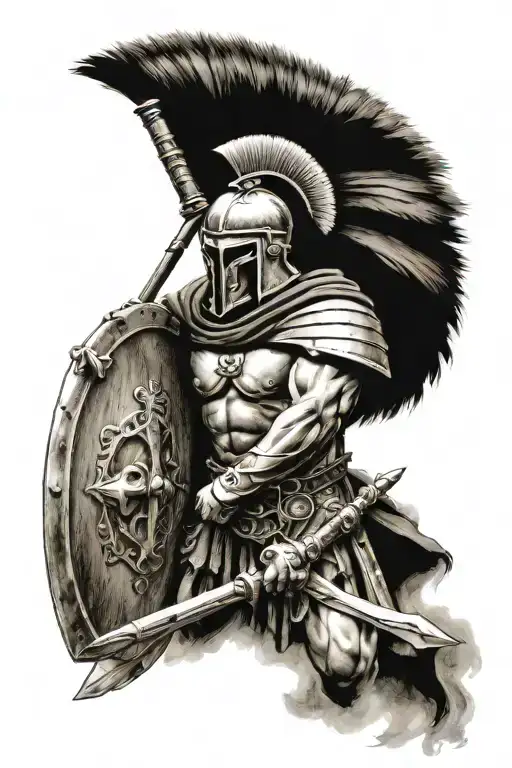 spartan soldier holding a spear and shield. tattoo design idea