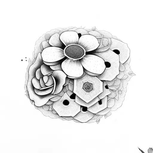 flower, brick, mushroom, note tattoo design idea
