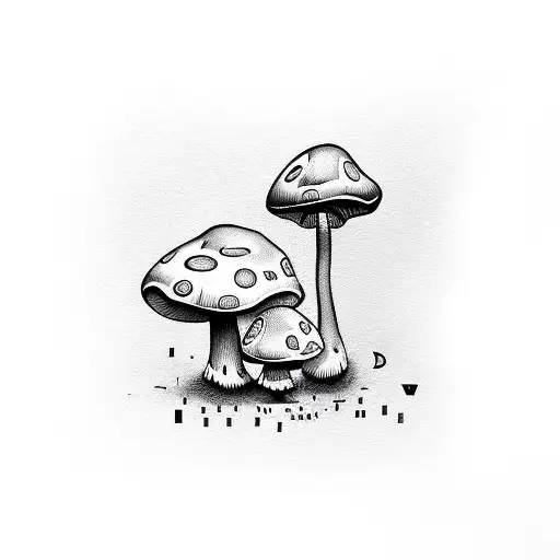  mushroom with music note and brick and flower  tattoo design idea