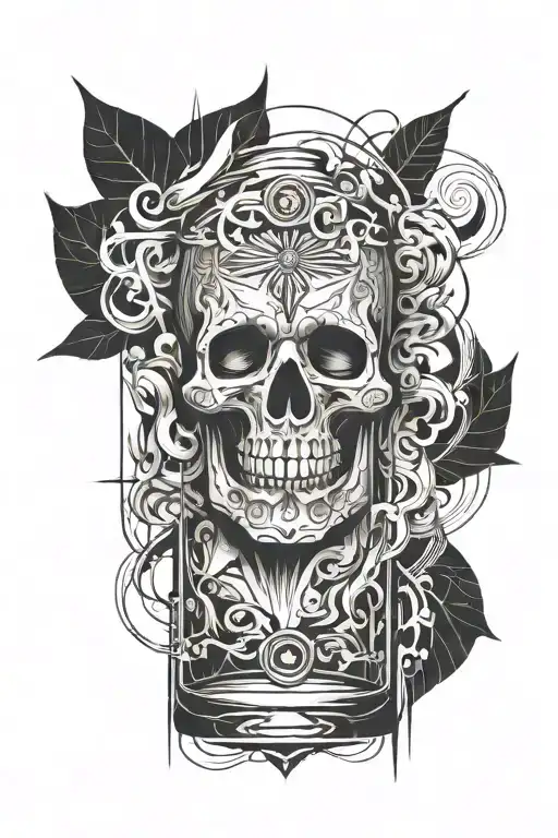 whiskey and cigar smoke tattoo design idea