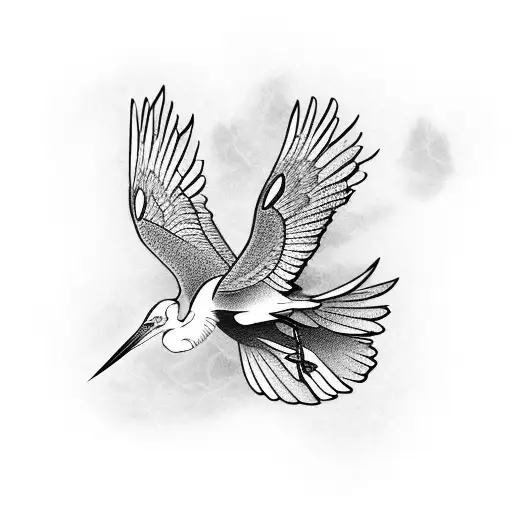 heron flying with pink flower  tattoo design idea
