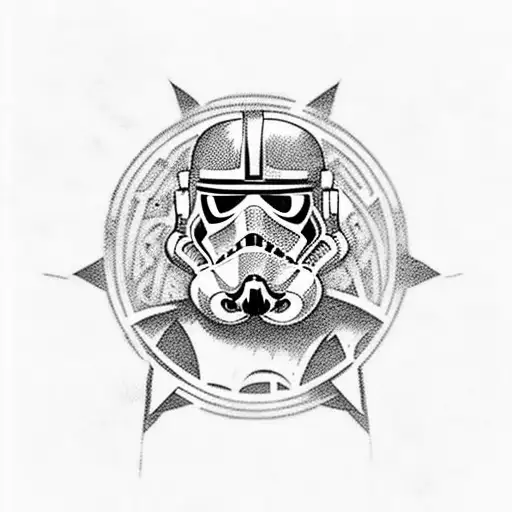 Incorporate the iconic Star Wars characters into a minimalist Viking-inspired tattoo tattoo design idea